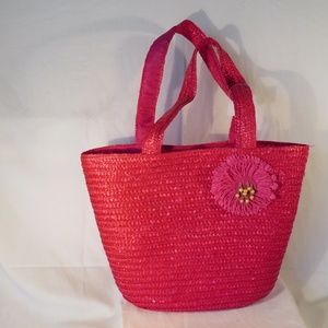 Pink Straw Bag with 10 1/2 in Strap